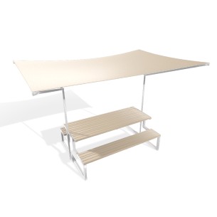 Panca e Tavolo con Parasole Modello Radura Essenza - Ripiano Liscio - Ingombro 230 x 342 x 223 cm - Colore Bianco
