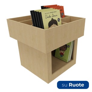  Espositore Portalibri su Ruote in Legno - Dimensioni 60 x 60 x 60 cm