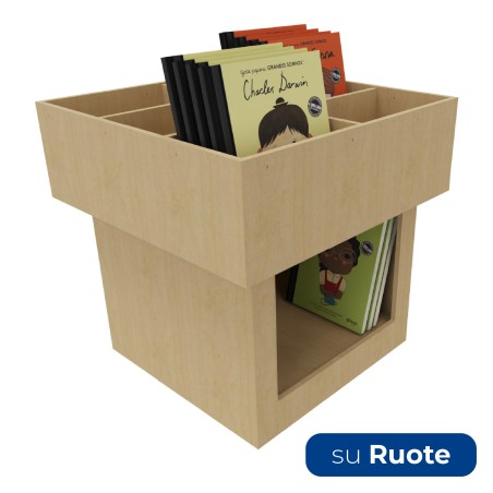  Espositore Portalibri su Ruote in Legno - Dimensioni 60 x 60 x 60 cm