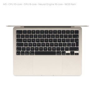 Notebook 13.6" - Apple MacBook Air - M5 CPU 10‑core  GPU 8‑core - Ram 16GB - SSD 512GB - MacOs Tahoe - Starlight 2