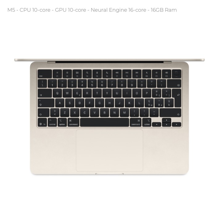 Notebook 13.6" - Apple MacBook Air - M5 CPU 10‑core  GPU 10‑core - Ram 16GB - SSD 1TB - MacOs Tahoe - Starlight