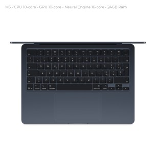 Notebook 13.6" - Apple MacBook Air - M5 CPU 10‑core  GPU 10‑core - Ram 24GB - SSD 1TB - MacOs Tahoe - Midnight 2