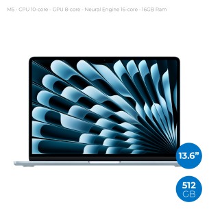 Notebook 13.6" - Apple MacBook Air - M5 CPU 10‑core  GPU 8‑core - Ram 16GB - SSD 512GB - MacOs Tahoe - Sky Blue