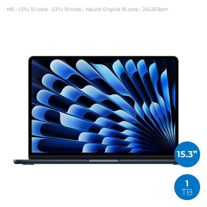 Notebook 15.3" - Apple MacBook Air - M5 CPU 10‑core  GPU 10‑core - Ram 24GB - SSD 1TB - MacOs Tahoe - Midnight