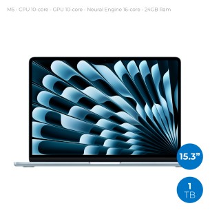 Notebook 15.3" - Apple MacBook Air - M5 CPU 10‑core  GPU 10‑core - Ram 24GB - SSD 1TB - MacOs Tahoe - Sky Blue