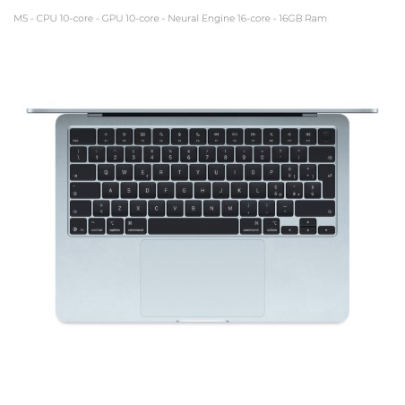 Notebook 13.6" - Apple MacBook Air - M5 CPU 10‑core  GPU 10‑core - Ram 16GB - SSD 1TB - MacOs Tahoe - Sky Blue