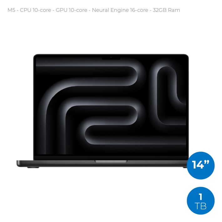 Notebook 14" - Apple MacBook Pro - M5 CPU 10‑core GPU 10‑core - Ram 32GB - SSD 1TB - MacOS Tahoe - Space Black