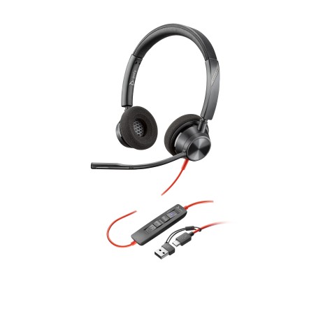 HP Poly Cuffie stereo Poly Blackwire 3320 con connettore USB-C, certificate per Microsoft Teams + adattatore USB-C/A