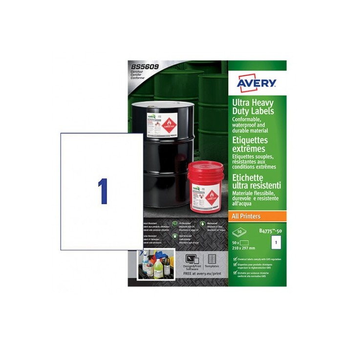 Avery B4775-50 etichetta autoadesiva Rettangolo Permanente Bianco 50 pz
