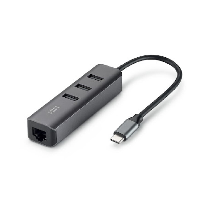 Aiino Link Hub USB-C con 3 porte USB-A e porta Ethernet - grigio siderale