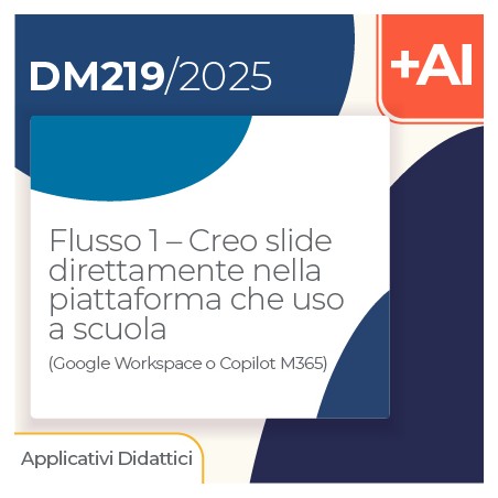 Flusso 1 – Creo slide direttamente nella piattaforma che uso a scuola (Google Workspace o Copilot M365)  2h Formazione on line