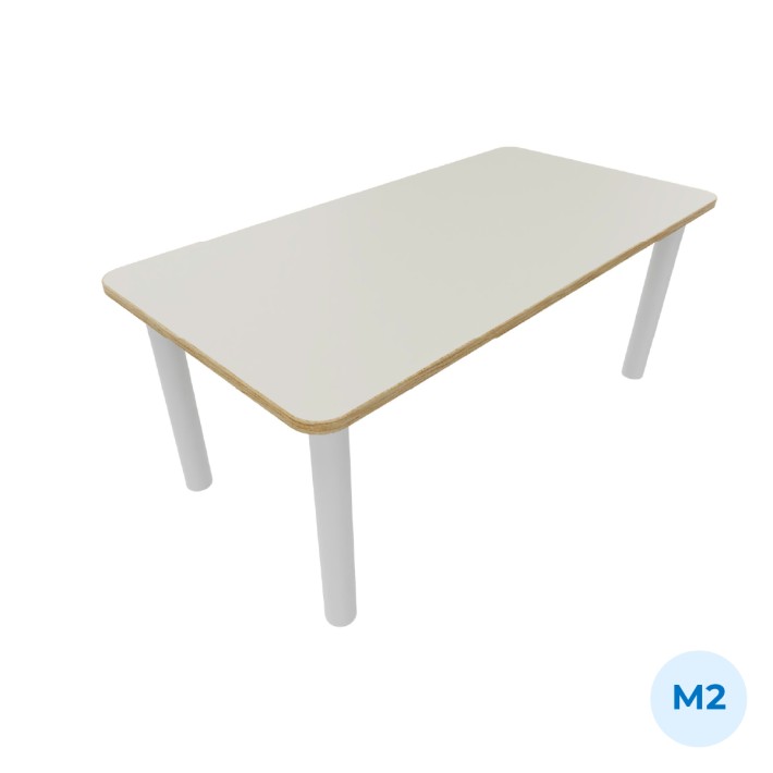 Tavolo Bebe Rettangolo in Melaminico con Piedini - Dimensioni 130x65x53 cm- Colore Piano Bianco - Colore Gambe Bianco Opaco