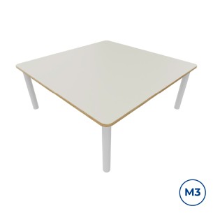 Tavolo Bebe Quadrato in Melaminico con Piedini - Dimensioni130x130x58cm- Colore Piano Bianco - Colore Gambe Bianco Opaco