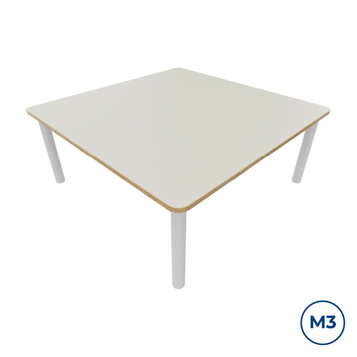 Tavolo Bebe Quadrato in Melaminico con Piedini - Dimensioni130x130x58cm- Colore Piano Bianco - Colore Gambe Bianco Opaco