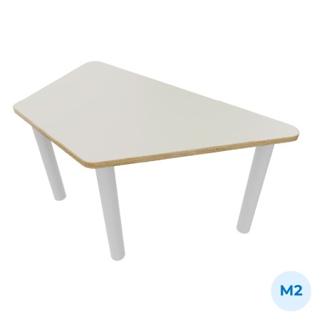 Tavolo Bebe Trapezio in Melaminico con Piedini - Dimensioni 128,5 x 65 x 53 cm - Colore Piano Bianco - Colore Gambe Bianco Opaco