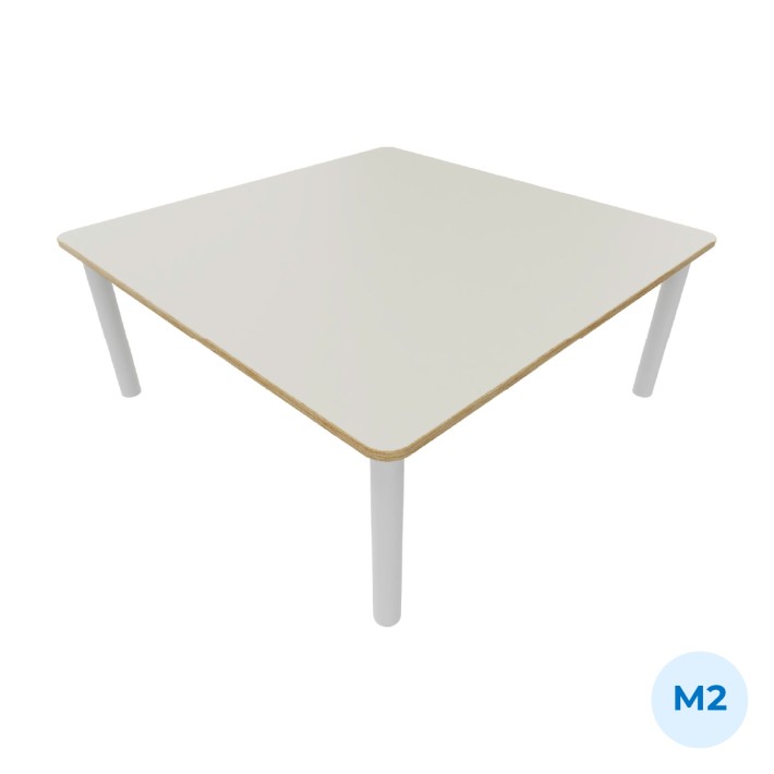 Tavolo Bebe Quadrato in Melaminico con Piedini - Dimensioni130x130x53cm- Colore Piano Bianco - Colore Gambe Bianco Opaco
