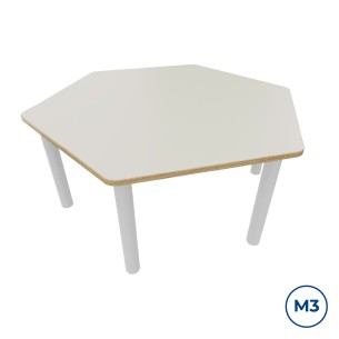 Tavolo Bebe Esagonale in Melaminico con Piedini - Dimensioni 130 x 114 x 58 cm - Colore Piano Bianco - Colore Gambe Bianco Opaco