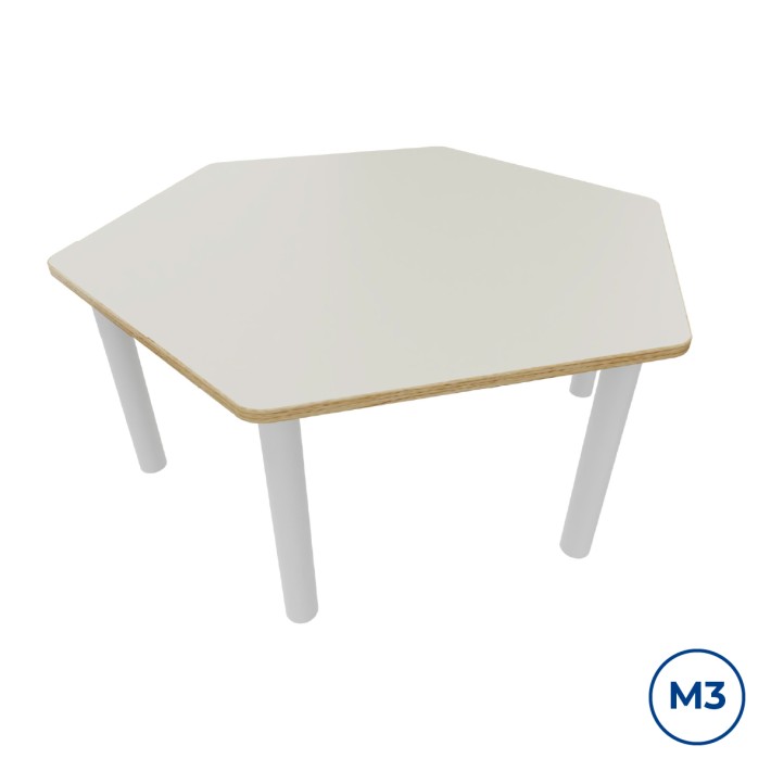 Tavolo Bebe Esagonale in Melaminico con Piedini - Dimensioni 130 x 114 x 58 cm - Colore Piano Bianco - Colore Gambe Bianco Opaco