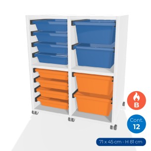 Carrello Edera a 2 Comparti con Ruote in Truciolare Ignifugo - Dimensioni 71 x 45 x 81 cm - con 12 Contenitori - Colore Bianco