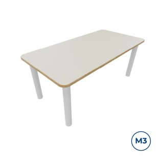 Tavolo Bebe Rettangolo in Melaminico con Piedini - Dimensioni 130x65x58 cm - Colore Piano Bianco - Colore Gambe Bianco Opaco