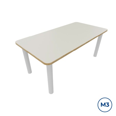 Tavolo Bebe Rettangolo in Melaminico con Piedini - Dimensioni 130x65x58 cm - Colore Piano Bianco - Colore Gambe Bianco Opaco