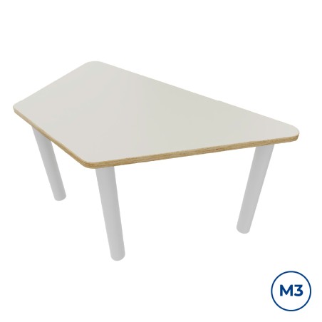 Tavolo Bebe Trapezio in Melaminico con Piedini - Dimensioni 128,5 x 65 x 58 cm - Colore Piano Bianco - Colore Gambe Bianco Opaco
