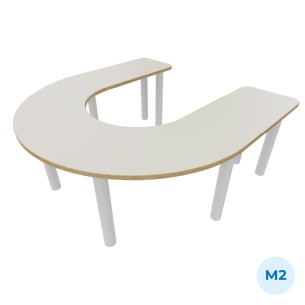 Tavolo Bebe Ferro di Cavallo in Melaminico con Piedini - Dimensioni130x130x53cm- Colore Piano Bianco - Colore Gambe Bianco Opaco