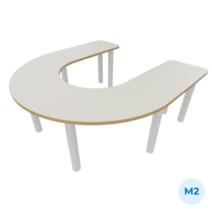 Tavolo Bebe Ferro di Cavallo in Melaminico con Piedini - Dimensioni130x130x53cm- Colore Piano Bianco - Colore Gambe Bianco Opaco