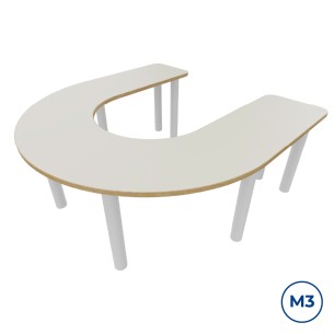 Tavolo Bebe Ferro di Cavallo in Melaminico con Piedini - Dimensioni130x130x58cm- Colore Piano Bianco - Colore Gambe Bianco Opaco
