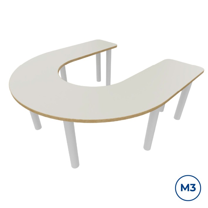 Tavolo Bebe Ferro di Cavallo in Melaminico con Piedini - Dimensioni130x130x58cm- Colore Piano Bianco - Colore Gambe Bianco Opaco