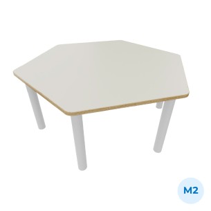 Tavolo Bebe Esagonale in Melaminico con Piedini - Dimensioni 130 x 114 x 53 cm - Colore Piano Bianco - Colore Gambe Bianco Opaco