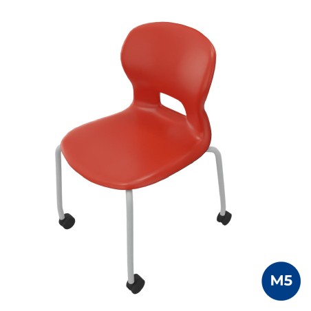 Sedia Gelso 4 Gambe con Ruote - Altezza Seduta 42,5 cm - Colore Scocca Rosso - Colore Struttura Grigio