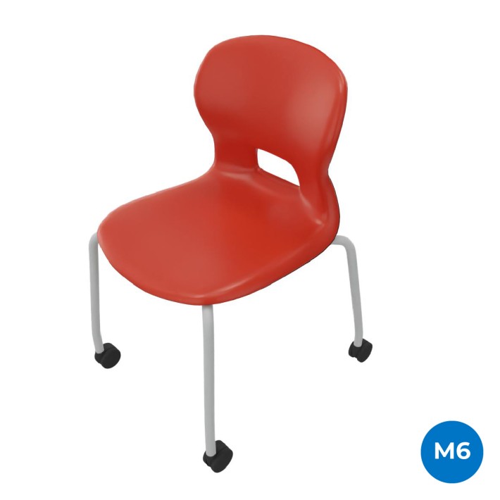 Sedia Gelso 4 Gambe con Ruote - Altezza Seduta 46,5 cm - Colore Scocca Rosso - Colore Struttura Grigio