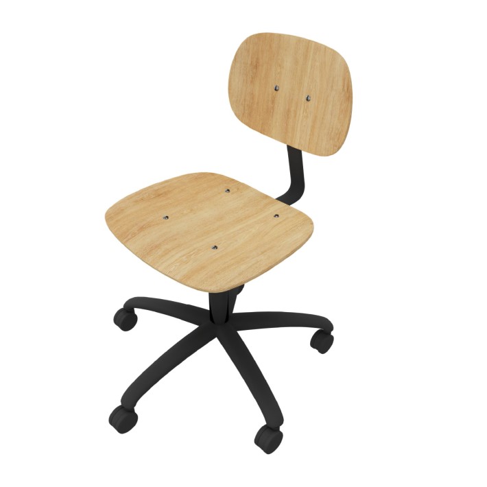 Sedia Modello GPRO Girevole in Legno con Ruote - Altezza Regolabile M5/M6 - Colore Scocca Legno - Colore Struttura Nero