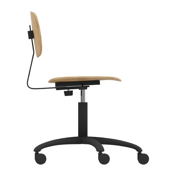 Sedia Modello GPRO Girevole in Legno con Ruote - Altezza Regolabile M5/M6 - Colore Scocca Legno - Colore Struttura Nero