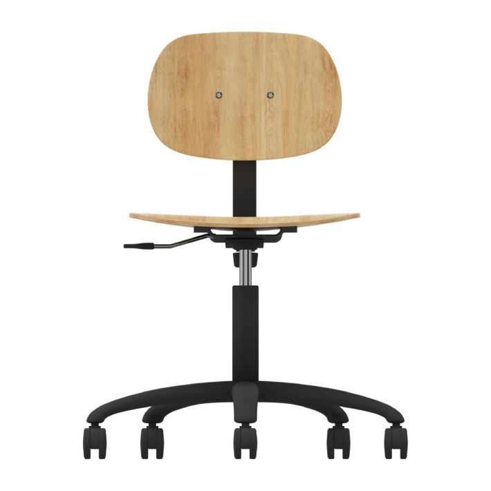 Sedia Modello GPRO Girevole in Legno con Ruote - Altezza Regolabile M5/M6 - Colore Scocca Legno - Colore Struttura Nero
