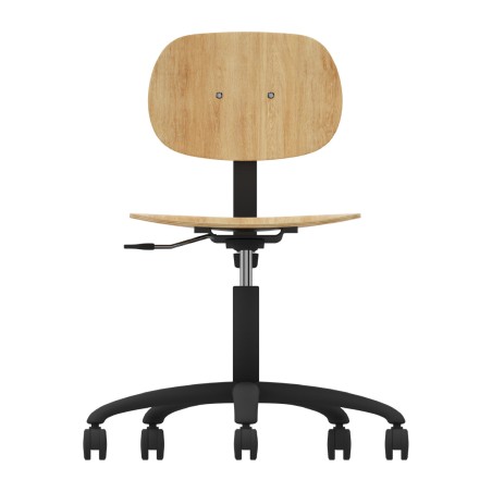 Sedia Modello GPRO Girevole in Legno con Ruote - Altezza Regolabile M5/M6 - Colore Scocca Legno - Colore Struttura Nero
