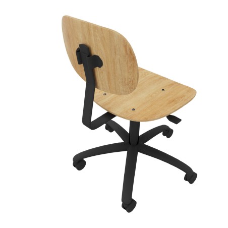 Sedia Modello GPRO Girevole in Legno con Ruote - Altezza Regolabile M5/M6 - Colore Scocca Legno - Colore Struttura Nero