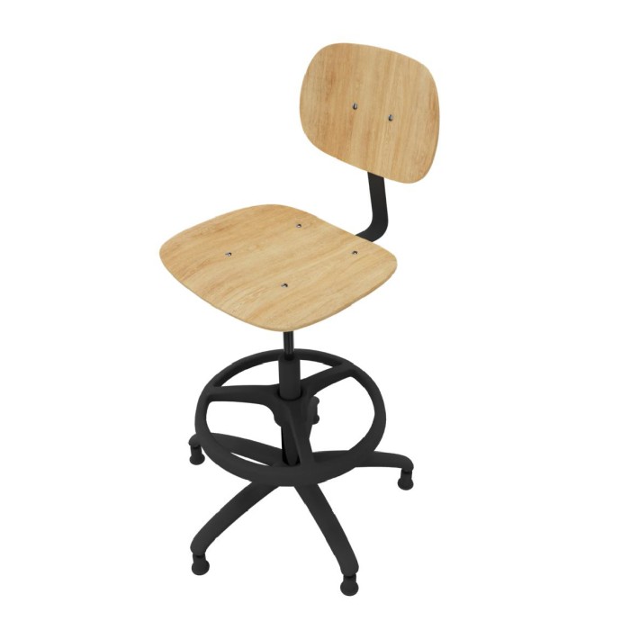 Sedia Alta Modello GPRO Girevole in Legno con Piedini e Poggiapiedi - Altezza Regolabile M5/M6 - Colore Scocca Legno - Colore