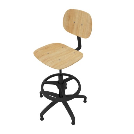Sedia Alta Modello GPRO Girevole in Legno con Piedini e Poggiapiedi - Altezza Regolabile M5/M6 - Colore Scocca Legno - Colore