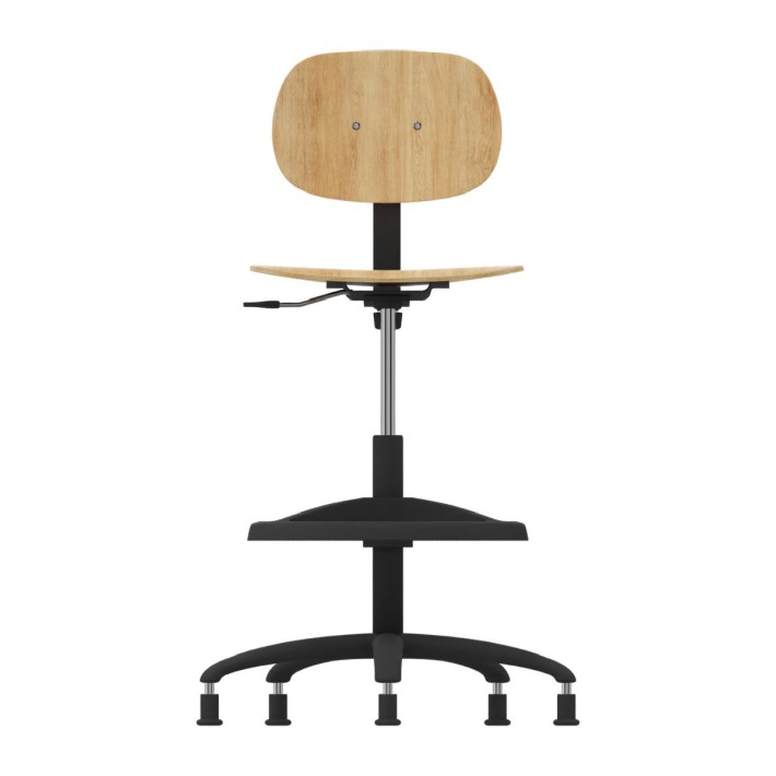 Sedia Alta Modello GPRO Girevole in Legno con Piedini e Poggiapiedi - Altezza Regolabile M5/M6 - Colore Scocca Legno - Colore