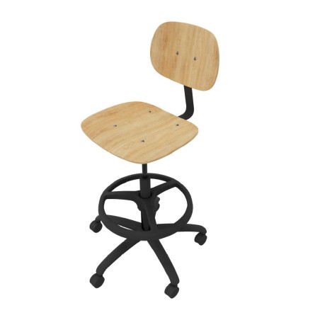 Sedia Alta Modello GPRO Girevole in Legno con Ruote e Poggiapiedi - Altezza Regolabile M5/M6 - Colore Scocca Nero - Colore