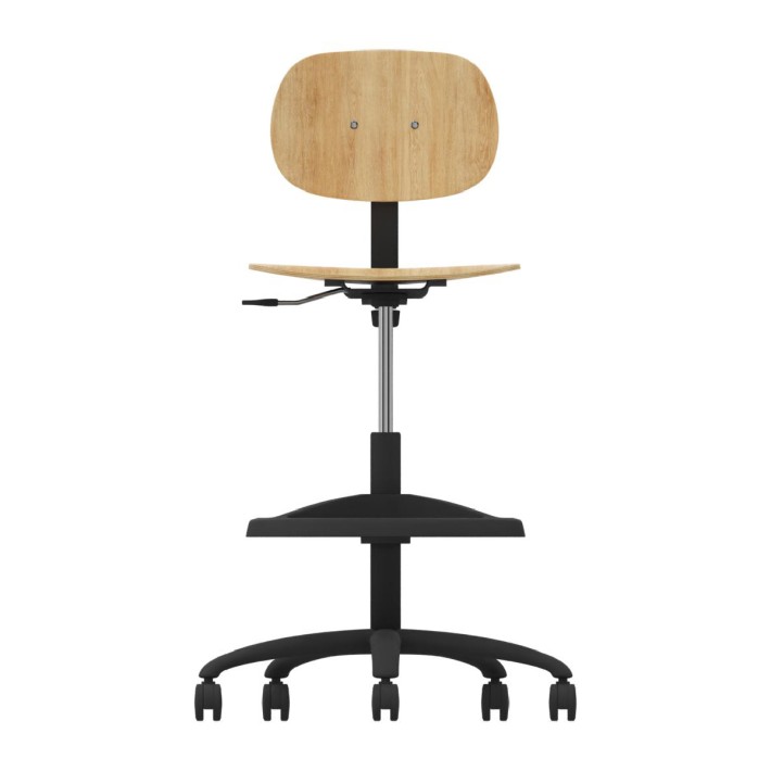 Sedia Alta Modello GPRO Girevole in Legno con Ruote e Poggiapiedi - Altezza Regolabile M5/M6 - Colore Scocca Nero - Colore