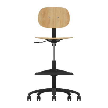 Sedia Alta Modello GPRO Girevole in Legno con Ruote e Poggiapiedi - Altezza Regolabile M5/M6 - Colore Scocca Nero - Colore