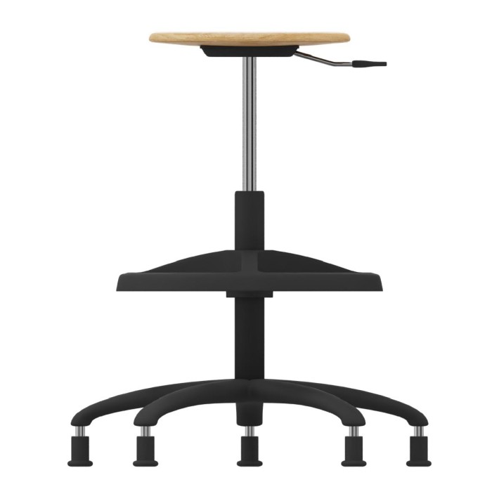 Sgabello Alto Modello GPRO Girevole in Legno con Piedini e Poggiapiedi - Altezza Regolabile M5/M6 - Struttura in Metallo Cromata