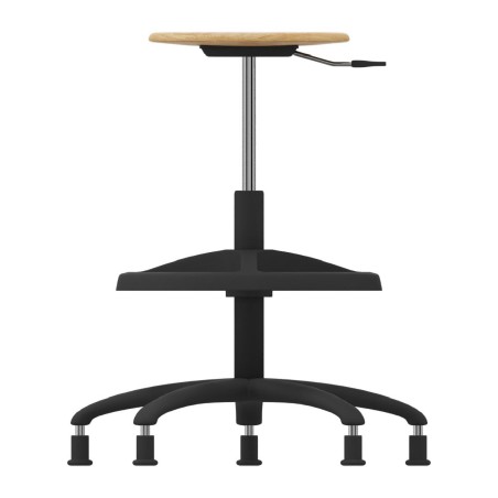 Sgabello Alto Modello GPRO Girevole in Legno con Piedini e Poggiapiedi - Altezza Regolabile M5/M6 - Struttura in Metallo Cromata