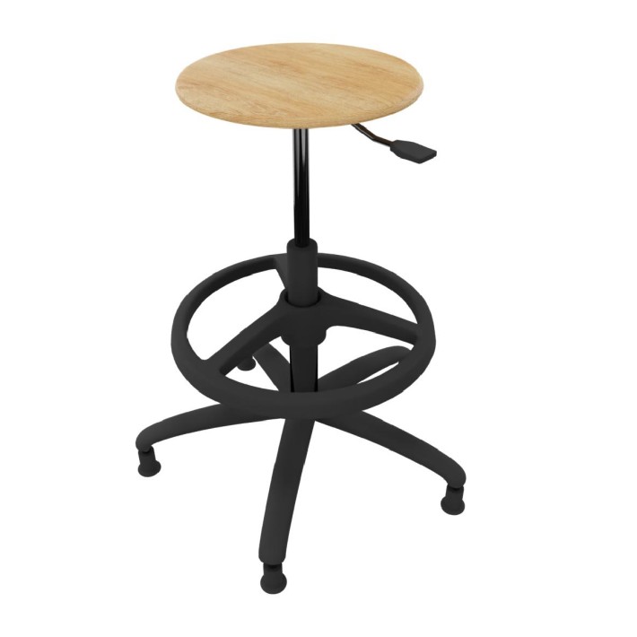 Sgabello Alto Modello GPRO Girevole in Legno con Piedini e Poggiapiedi - Altezza Regolabile M5/M6 - Struttura in Plastica