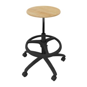 Sgabello Alto Modello GPRO Girevole in Legno con Ruote e Poggiapiedi - Altezza Regolabile M5/M6 - Struttura in Plastica