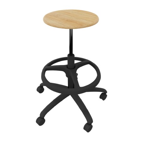 Sgabello Alto Modello GPRO Girevole in Legno con Ruote e Poggiapiedi - Altezza Regolabile M5/M6 - Struttura in Plastica