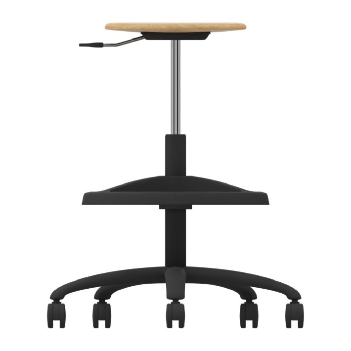 Sgabello Alto Modello GPRO Girevole in Legno con Ruote e Poggiapiedi - Altezza Regolabile M5/M6 - Struttura in Plastica